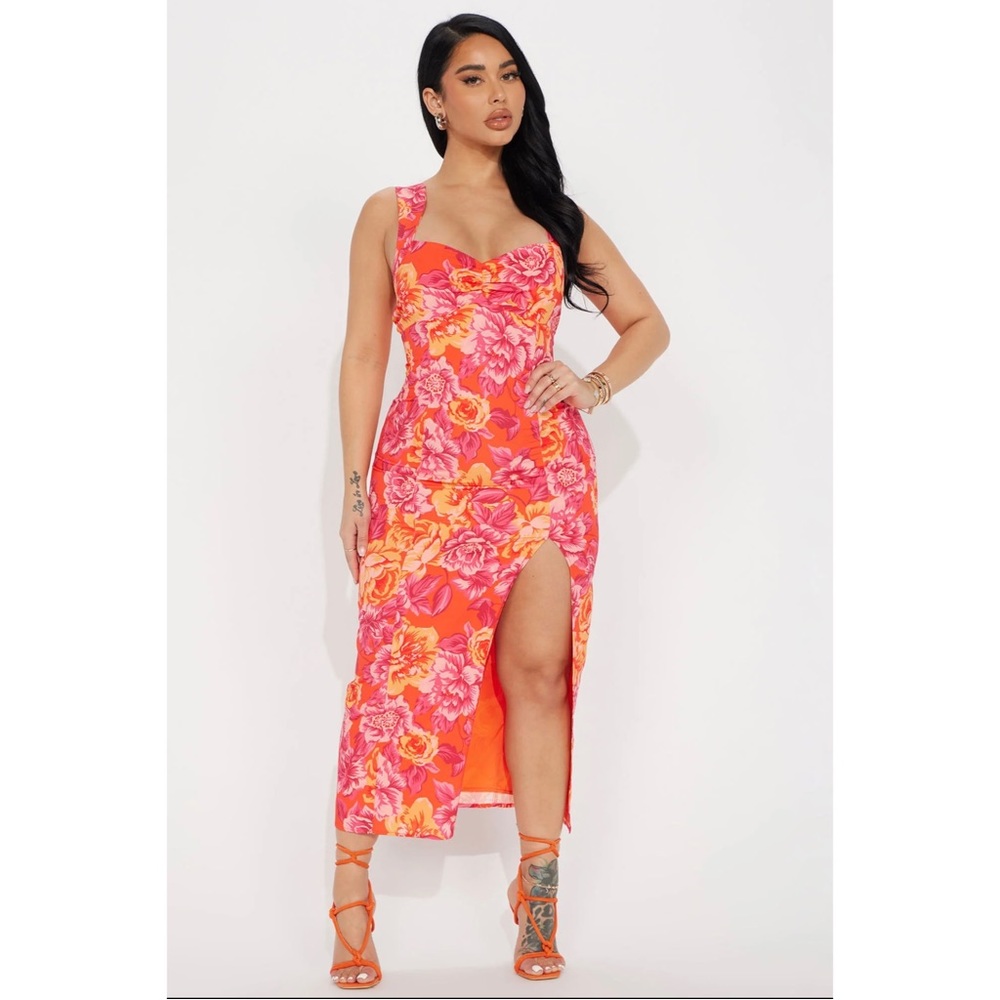 FashionNova - Poppy Floral Midi Dress - Pink/combo